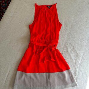 Express Halter Colorblock Orange Tan‎ Sleeveless Lightweight Belted Dress Size S